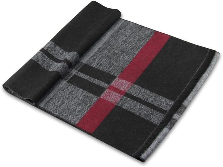define essentials Men's Winter Warm Long Soft Plaid Scarf with Tassels, Soft Classic mens scraves - Image 2